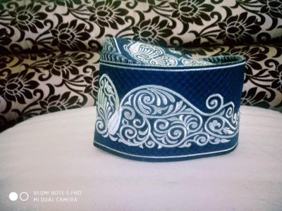Banarasi Barkati White Blue Peacock Design