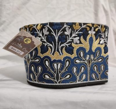 Barkati blue golden Flower Design Topi