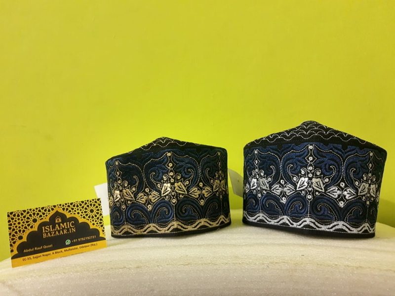 Blue White Golden Barkati Topi Combo