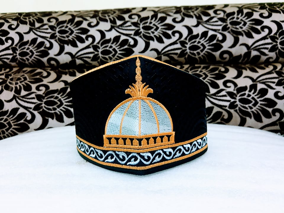 Barkati Golden Black Garib Nawaz Gumbad Topi - Islamic Bazaar